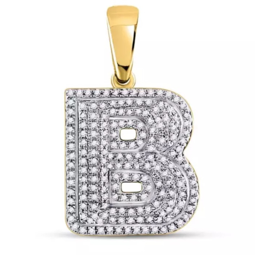 10k Diamond Letter B Bubble Initial Pendant 1/2CTW